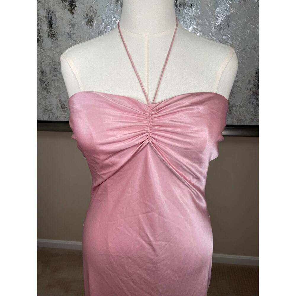 REFORMATION Valora Halterneck Ruched Satin Baby Girl Pink Midi Dress Size 12 - Picture 4 of 8